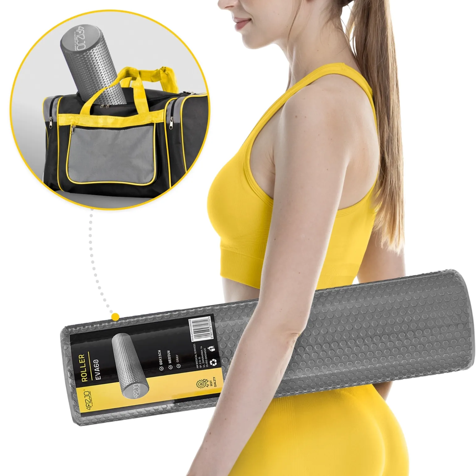 Wałek do masażu z wypustkami CARE+ 60 cm szary