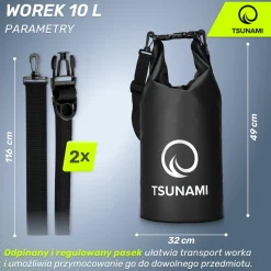 Worek wodoodporny 10 litrów TSUNAMI czarny