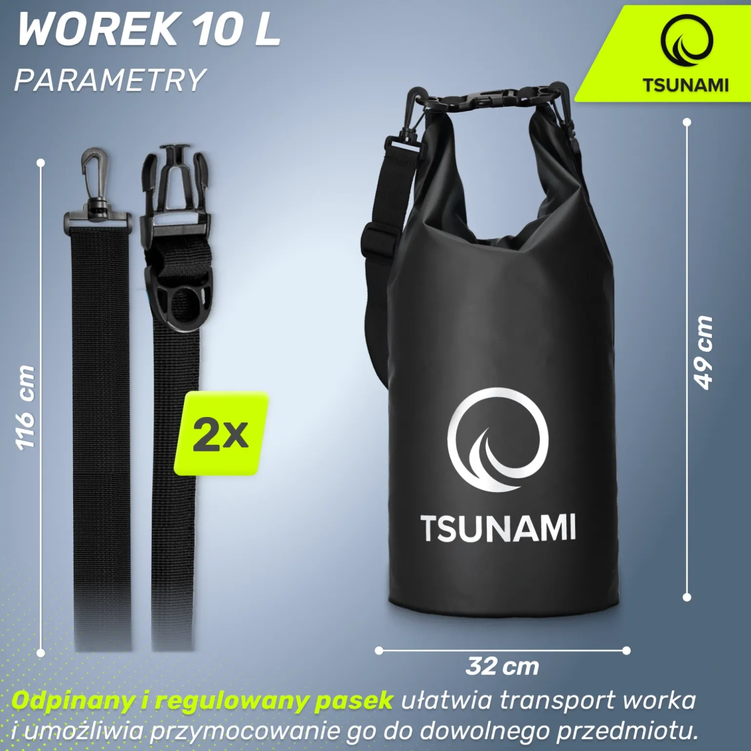 Worek wodoodporny 10 litrów TSUNAMI czarny