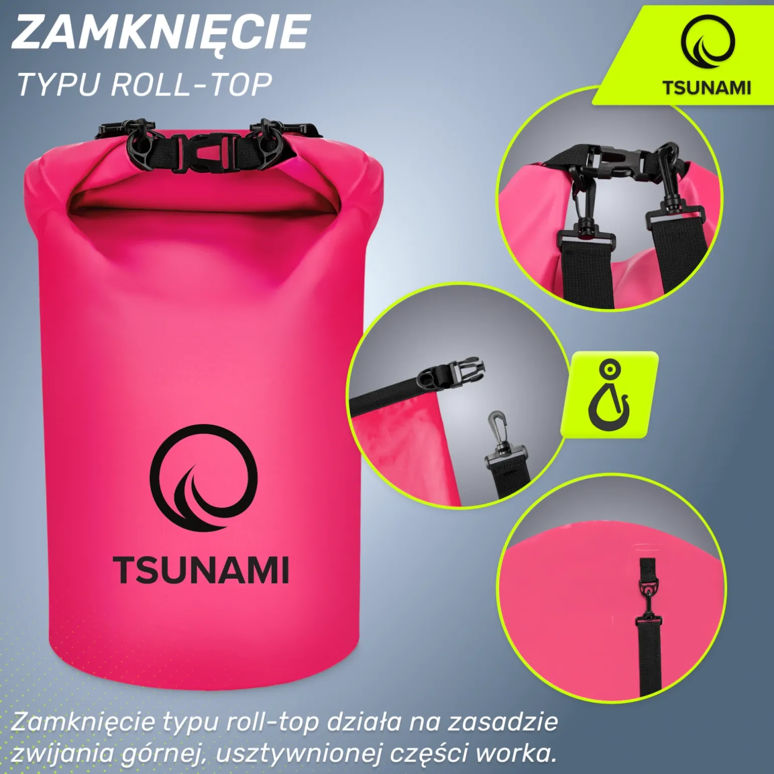 Worek wodoodporny 30 litrów TSUNAMI różowy