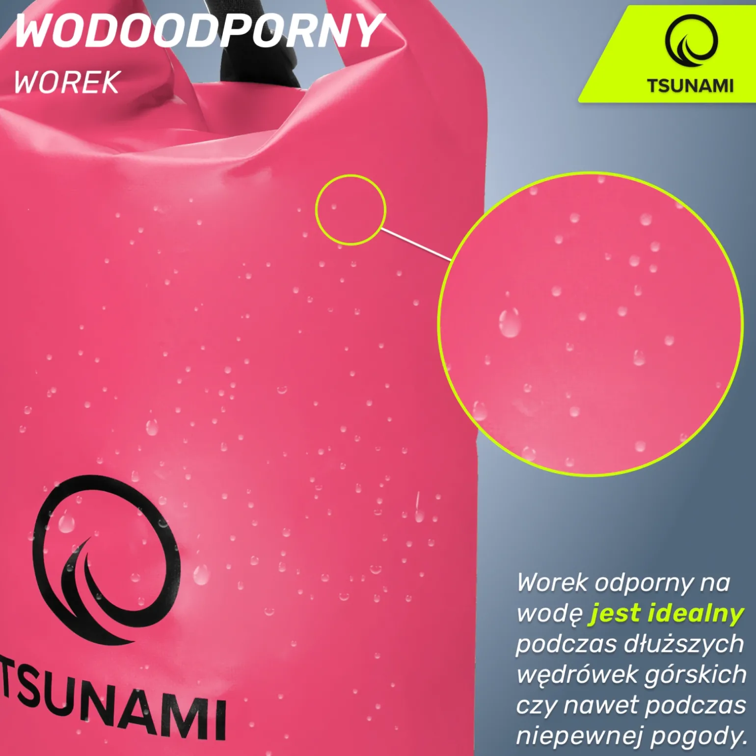 Worek wodoodporny 30 litrów TSUNAMI różowy