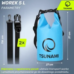 Worek wodoodporny 5 litrów TSUNAMI niebieski