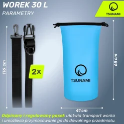 Worek wodoodporny 30 litrów TSUNAMI niebieski