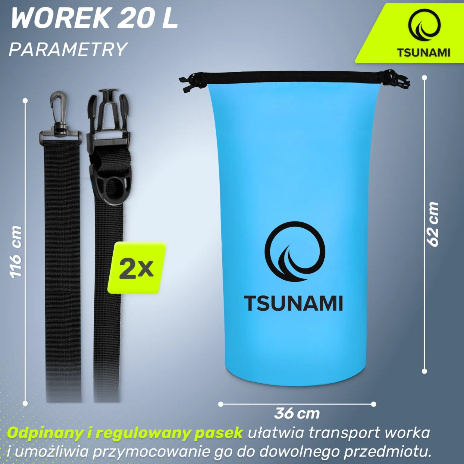 Worek wodoodporny 20 litrów TSUNAMI niebieski