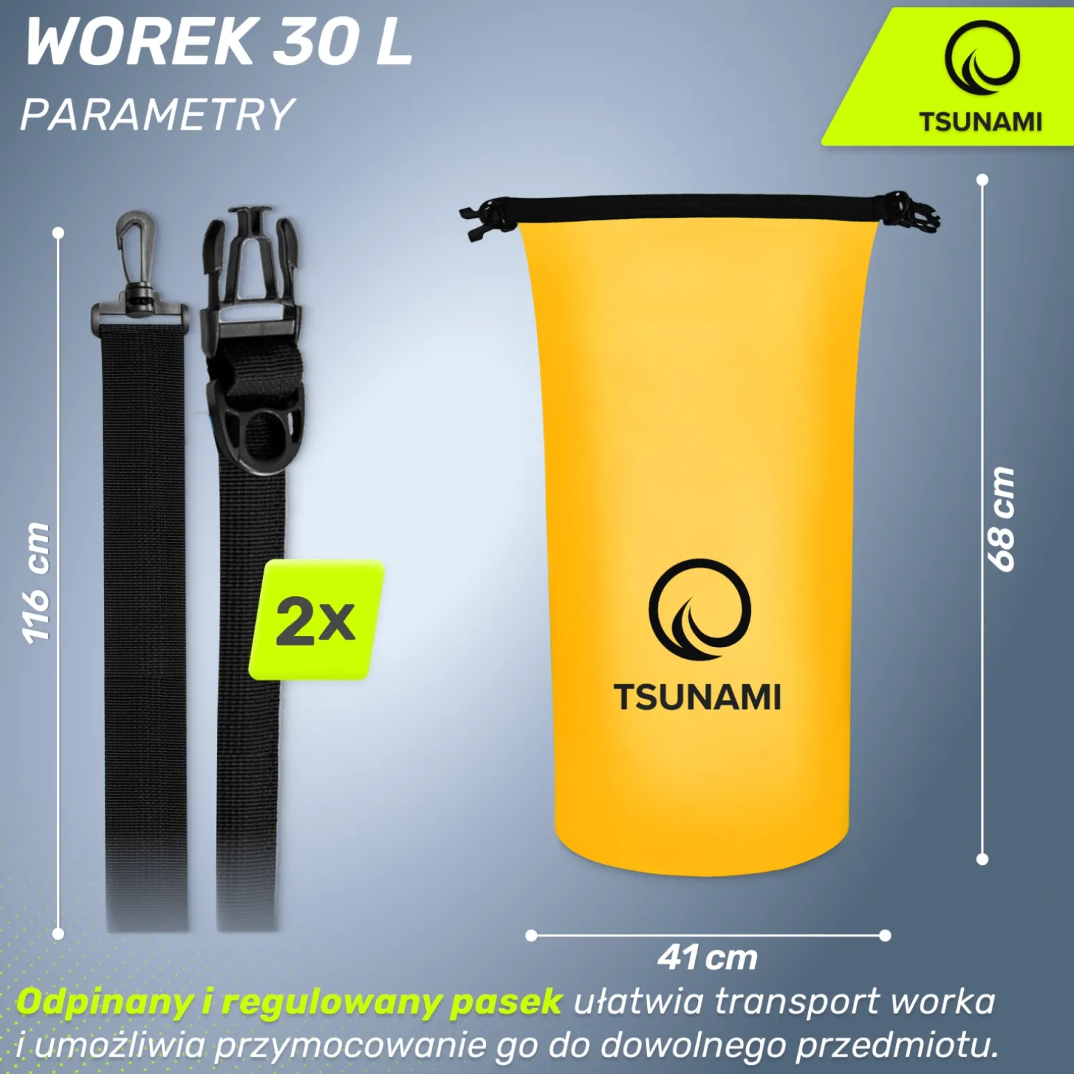 Worek wodoodporny 30 litrówTSUNAMI żółty